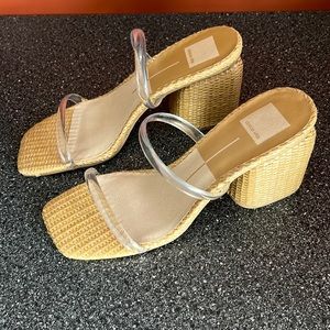 Dolce Vita Straw Heels with Clear Straps